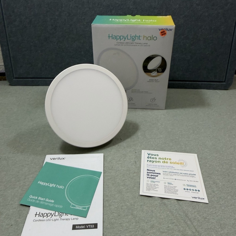 Verilux HappyLight Halo Cordless LED Light Therapy Lamp 10,000 Lux No Cord